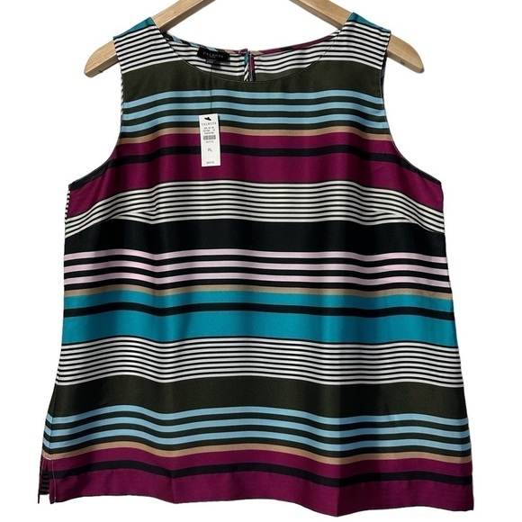 🌸 2/$25 NWT Talbots Black Blue Stripe Silky Tank - Picture 3 of 8